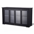 Buffet noir avec 2 portes coulissantes en verre - 62,5 cm (H) x 106,5 cm (L) x 33 cm (P)