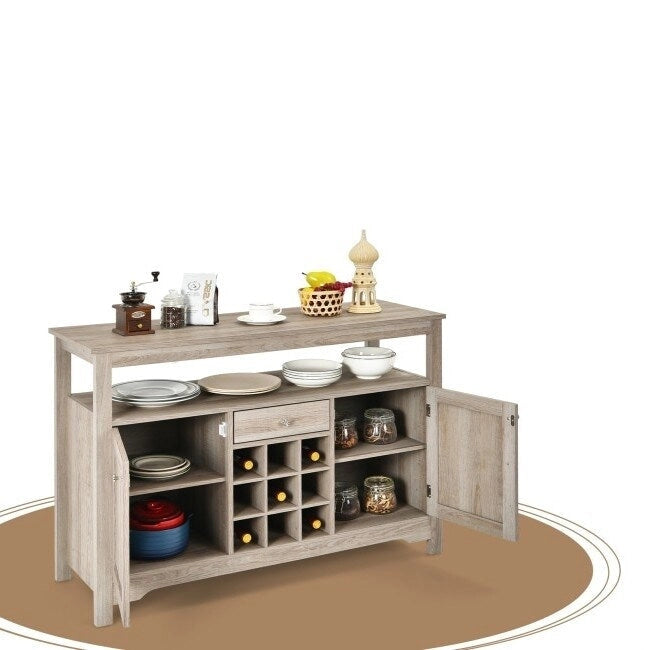 Buffet/console en chêne gris avec casier à vin 9 bouteilles - 115,5 cm L x 40,5 cm l x 80 cm H