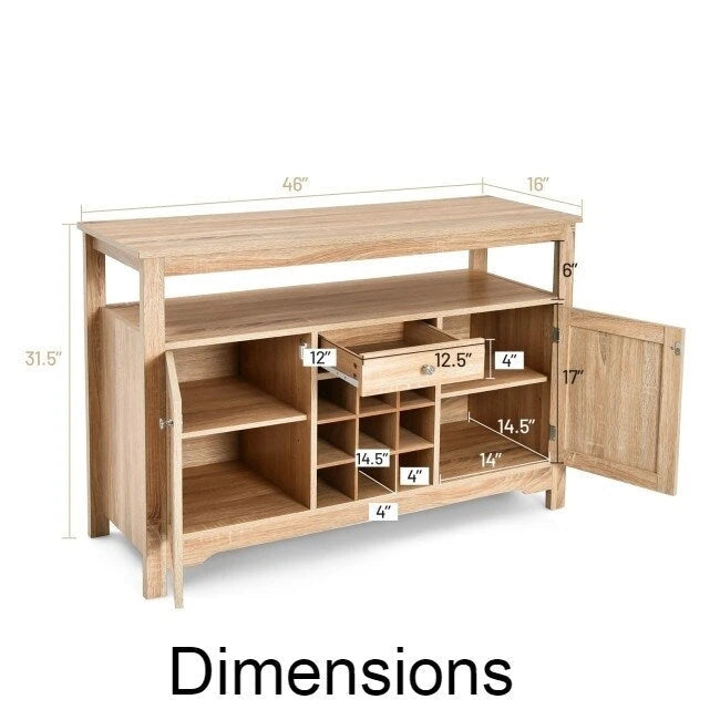 Buffet/console en chêne gris avec casier à vin 9 bouteilles - 115,5 cm L x 40,5 cm l x 80 cm H