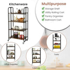 Chariot roulant pliable avec étagères de rangement pour cuisine - 4 niveaux - 26 x 16 x 52 (L x l x H)