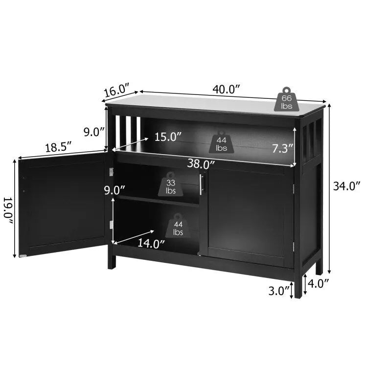 Buffet de cuisine avec 2 portes et étagère - 40 x 16 x 34 (L x l x H)