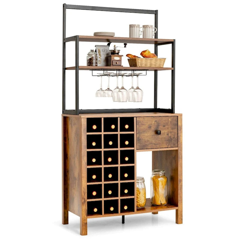 Table porte-bouteilles Gymax Kitchen Bakers Rack avec support à verres