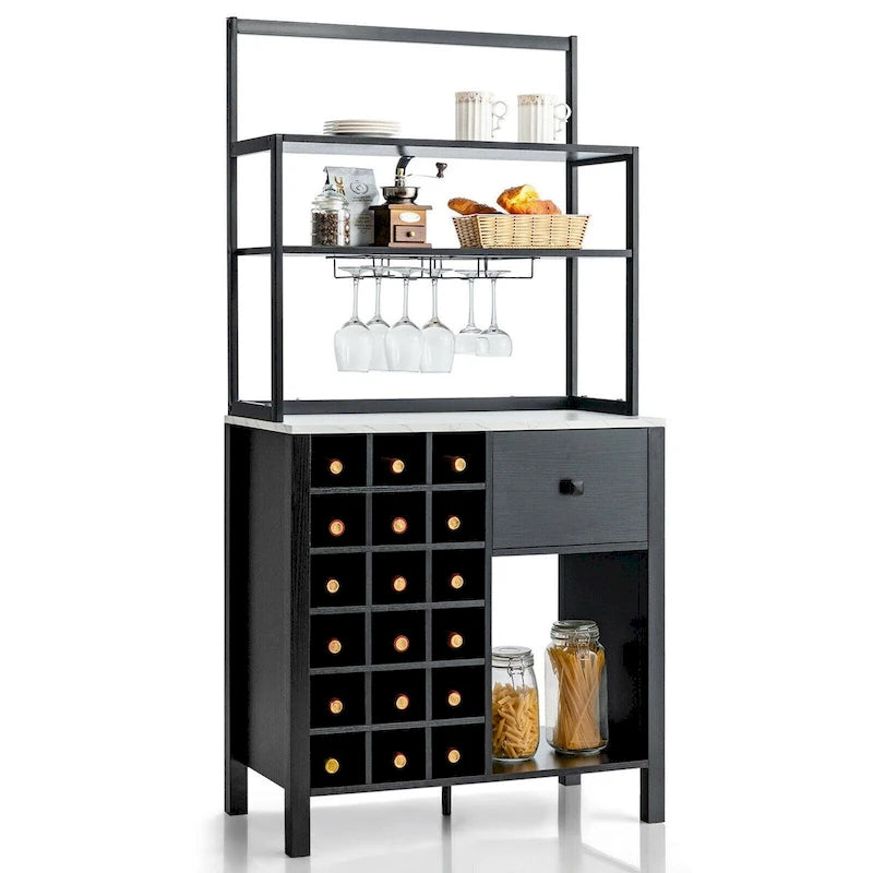 Table porte-bouteilles Gymax Kitchen Bakers Rack avec support à verres