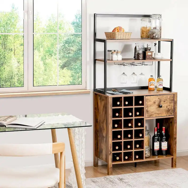 Table porte-bouteilles Gymax Kitchen Bakers Rack avec support à verres