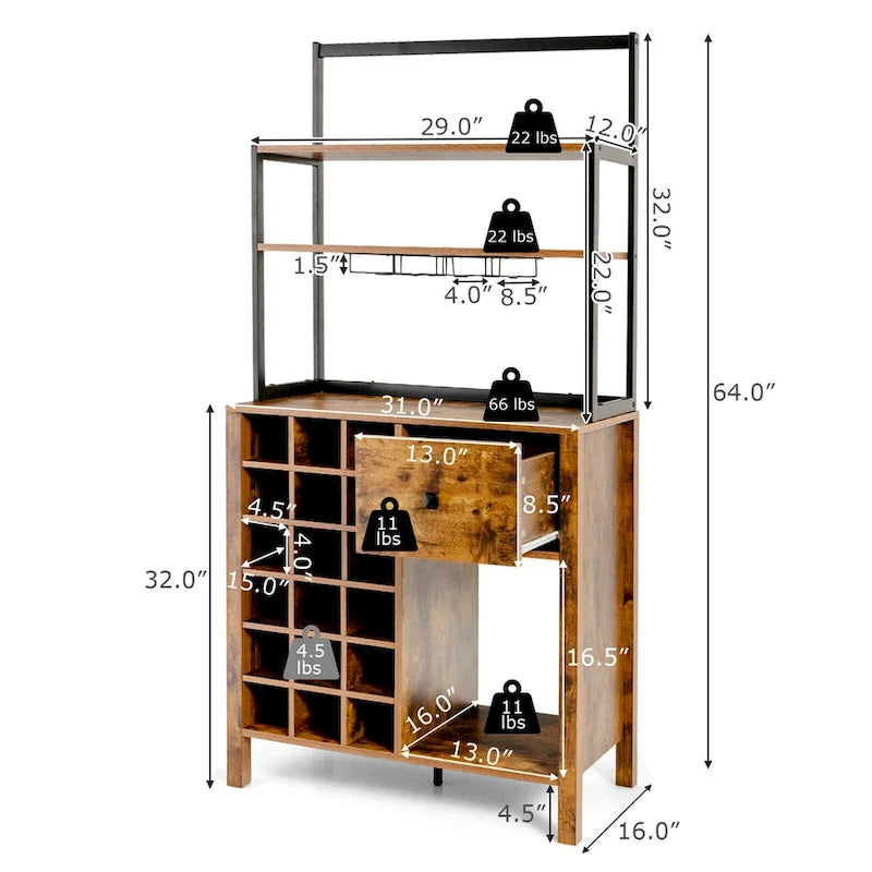 Table porte-bouteilles Gymax Kitchen Bakers Rack avec support à verres
