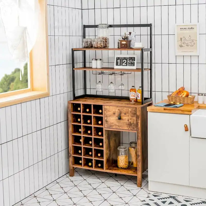 Table porte-bouteilles Gymax Kitchen Bakers Rack avec support à verres