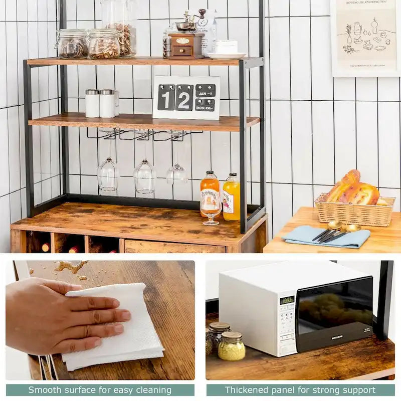 Table porte-bouteilles Gymax Kitchen Bakers Rack avec support à verres