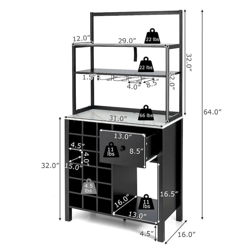 Table porte-bouteilles Gymax Kitchen Bakers Rack avec support à verres