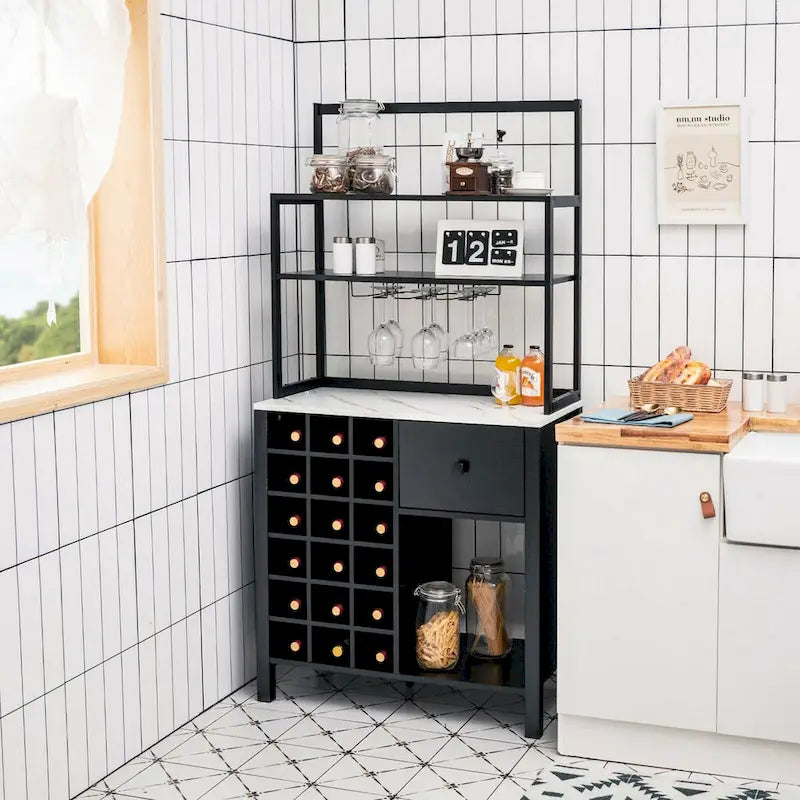 Table porte-bouteilles Gymax Kitchen Bakers Rack avec support à verres