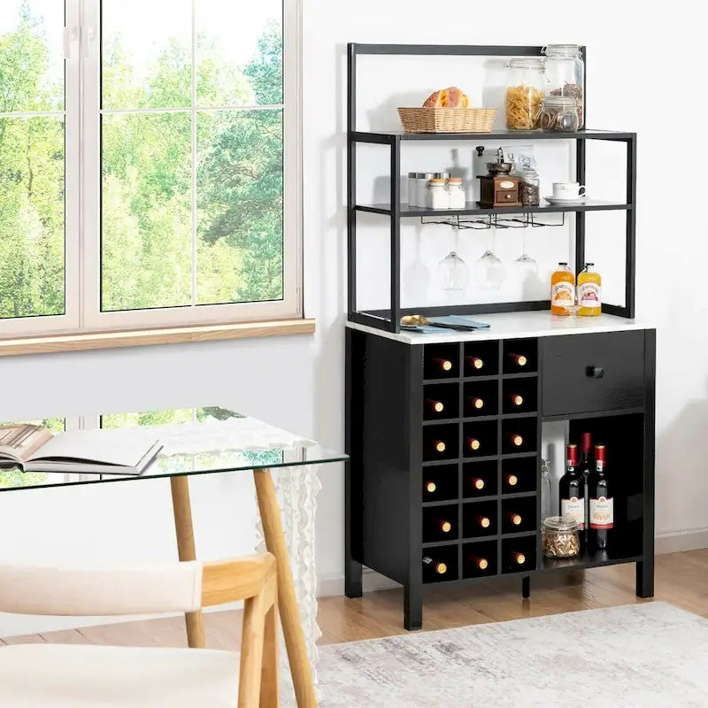 Table porte-bouteilles Gymax Kitchen Bakers Rack avec support à verres