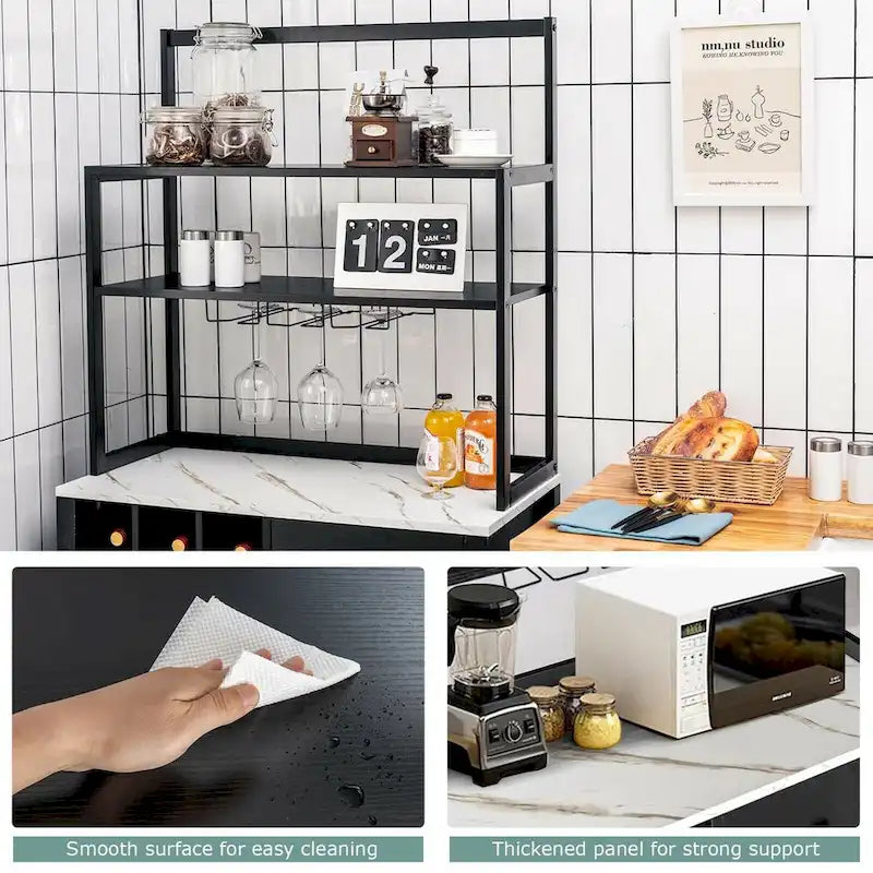 Table porte-bouteilles Gymax Kitchen Bakers Rack avec support à verres