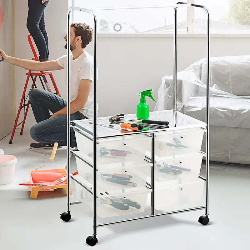 Chariot de rangement à roulettes Costway à 6 tiroirs avec barre de suspension - 25 x 14,5 x 44