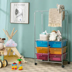 Chariot de rangement à roulettes Costway à 6 tiroirs avec barre de suspension - 25 x 14,5 x 44