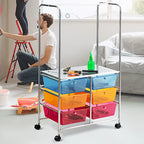 Chariot de rangement à roulettes Costway à 6 tiroirs avec barre de suspension - 25 x 14,5 x 44