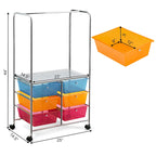 Chariot de rangement à roulettes Costway à 6 tiroirs avec barre de suspension - 25 x 14,5 x 44