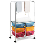 Chariot de rangement à roulettes Costway à 6 tiroirs avec barre de suspension - 25 x 14,5 x 44