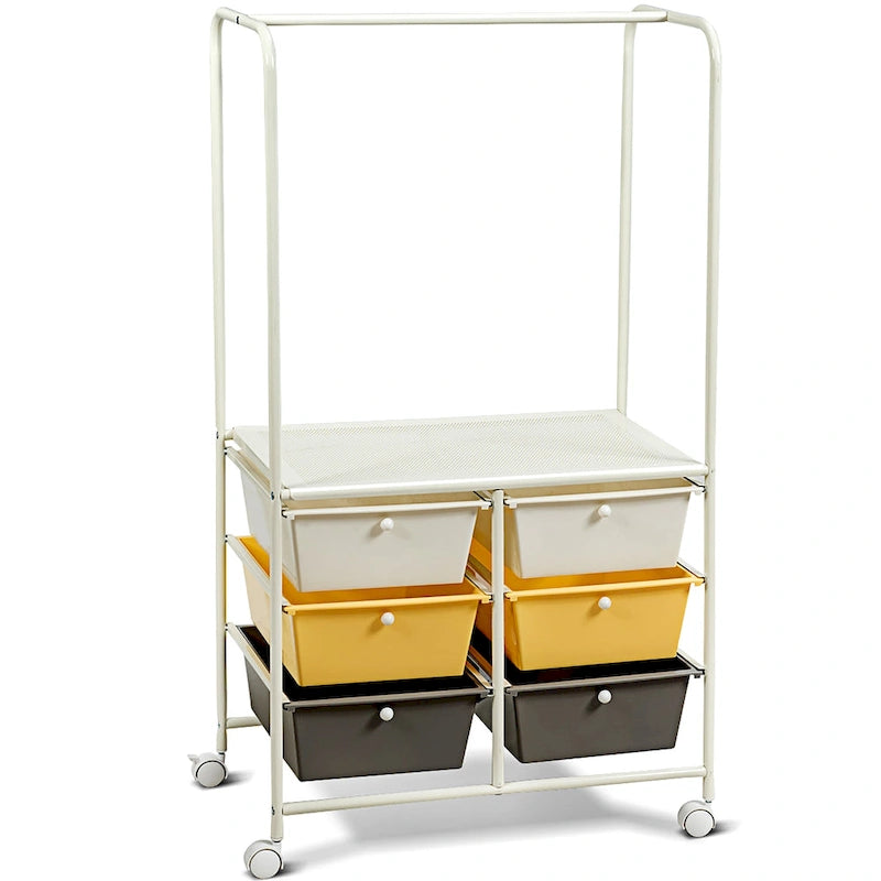 Chariot de rangement à roulettes Costway à 6 tiroirs avec barre de suspension - 25 x 14,5 x 44