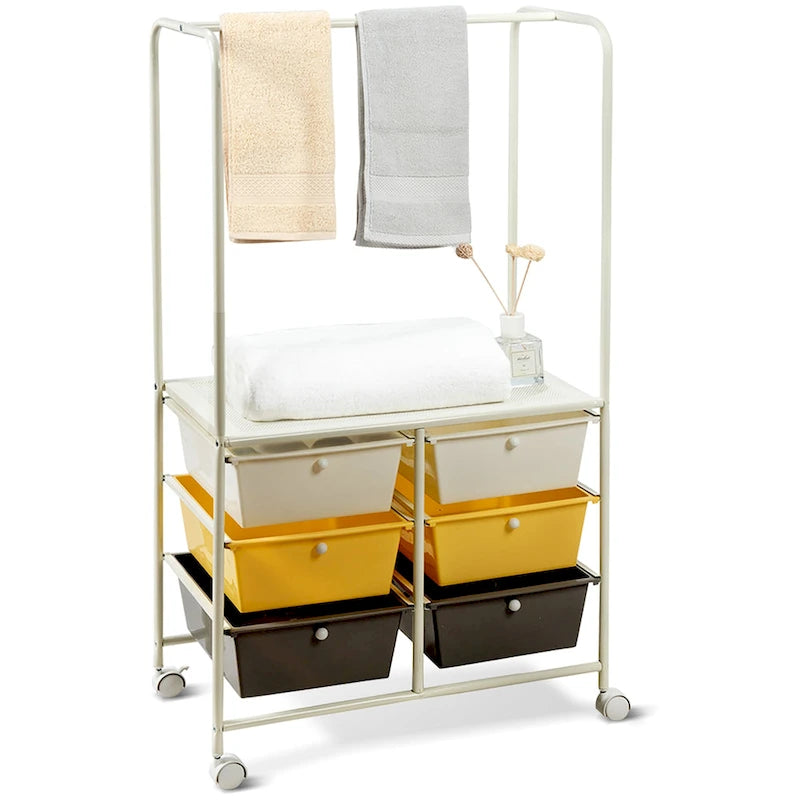 Chariot de rangement à roulettes Costway à 6 tiroirs avec barre de suspension - 25 x 14,5 x 44