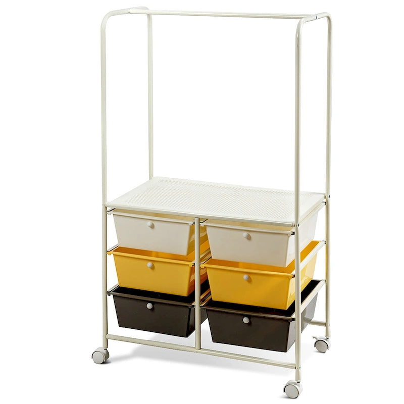 Chariot de rangement à roulettes Costway à 6 tiroirs avec barre de suspension - 25 x 14,5 x 44