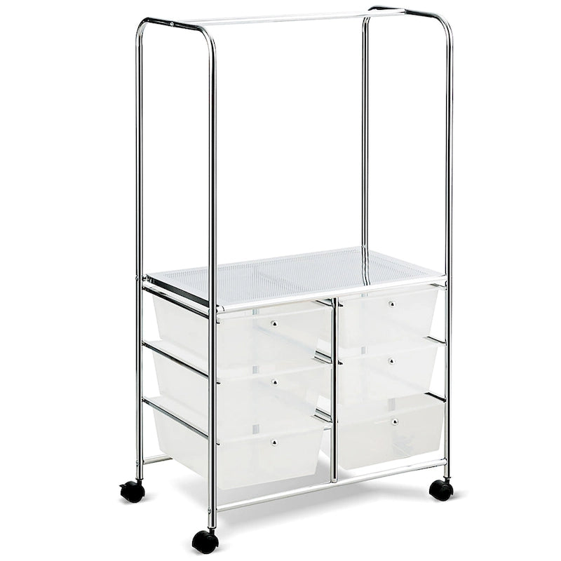 Chariot de rangement à roulettes Costway à 6 tiroirs avec barre de suspension - 25 x 14,5 x 44