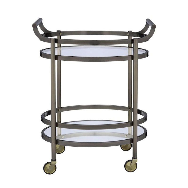 Chariot de service ovale en métal argenté à 2 étagères - 86 cm (H) x 48 cm (l) x 69 cm (P)
