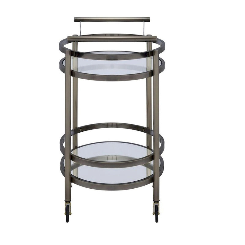 Chariot de service ovale en métal argenté à 2 étagères - 86 cm (H) x 48 cm (l) x 69 cm (P)