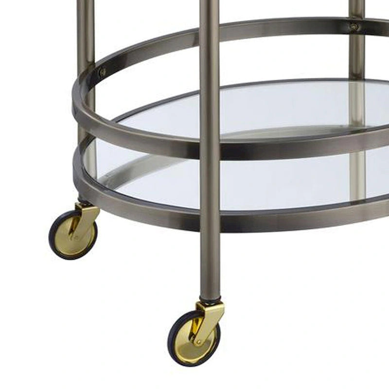 Chariot de service ovale en métal argenté à 2 étagères - 86 cm (H) x 48 cm (l) x 69 cm (P)