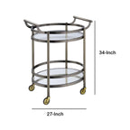 Chariot de service ovale en métal argenté à 2 étagères - 86 cm (H) x 48 cm (l) x 69 cm (P)