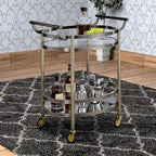 Chariot de service ovale en métal argenté à 2 étagères - 86 cm (H) x 48 cm (l) x 69 cm (P)