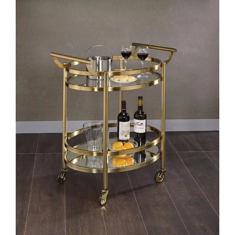 Chariot de service ovale en métal argenté à 2 étagères - 86 cm (H) x 48 cm (l) x 69 cm (P)