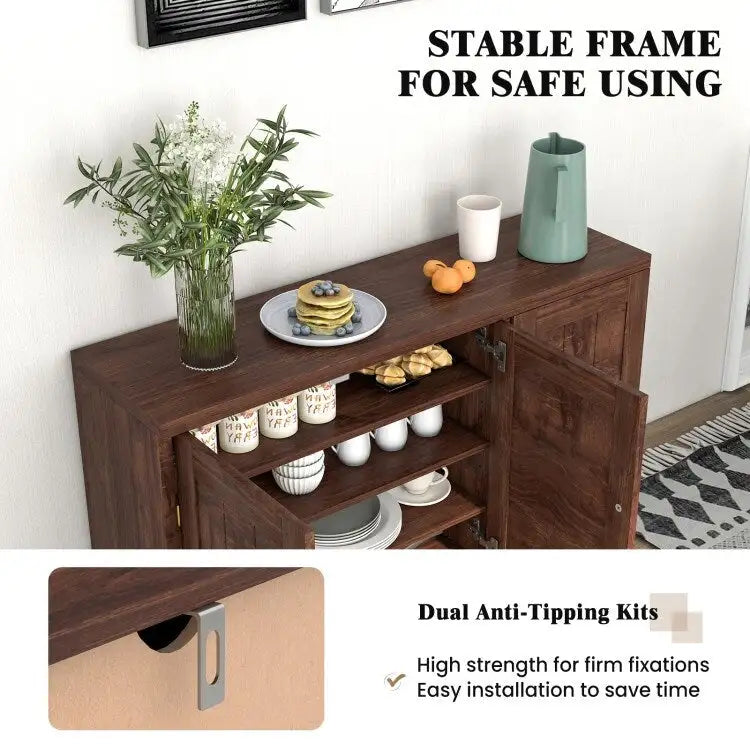 Buffet à 3 portes avec étagères réglables et système anti-basculement - 45 x 13 x 28 (L x l x H)