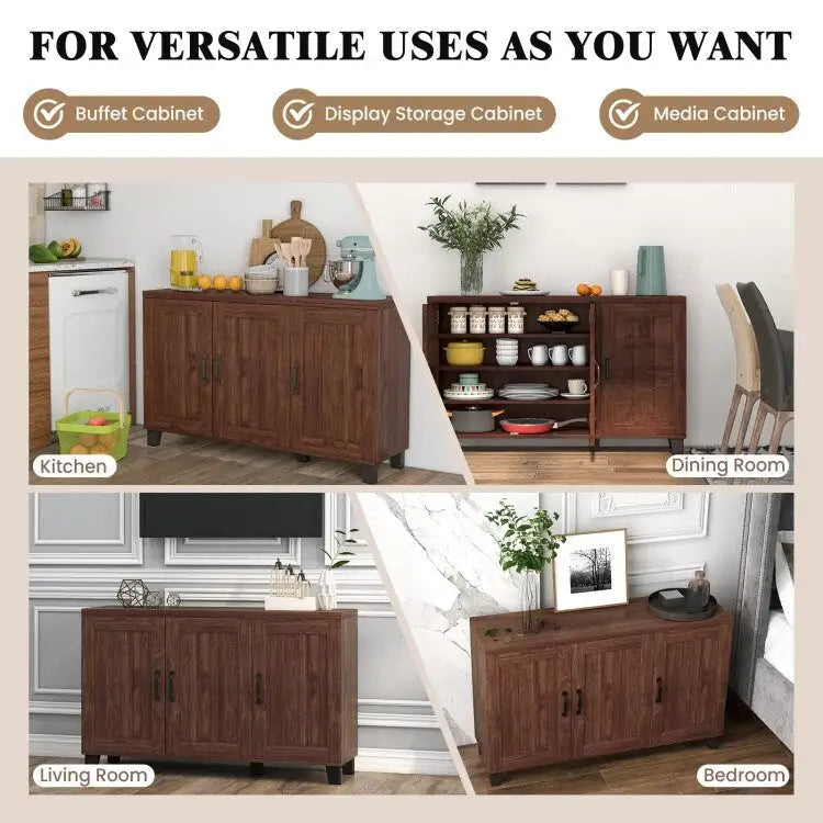 Buffet à 3 portes avec étagères réglables et système anti-basculement - 45 x 13 x 28 (L x l x H)