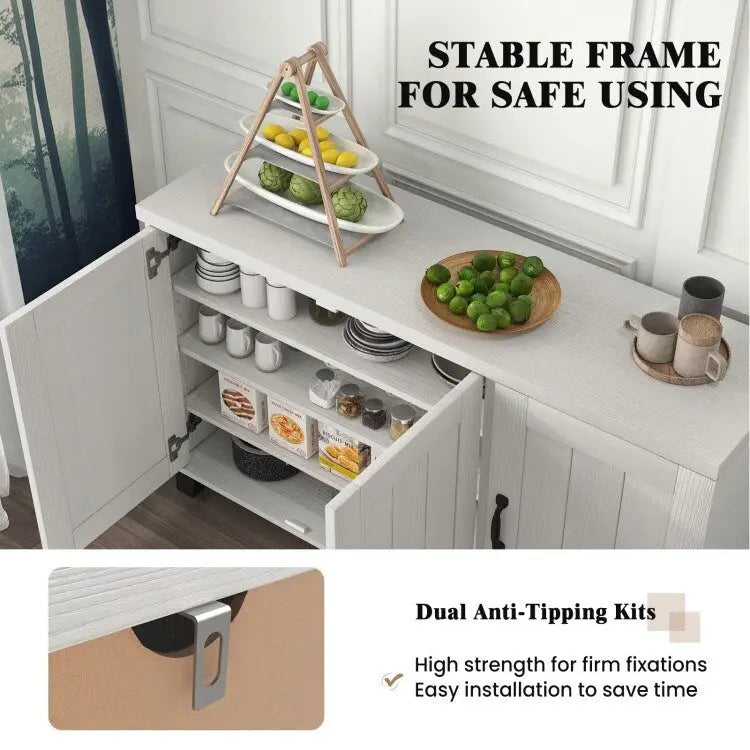 Buffet à 3 portes avec étagères réglables et système anti-basculement - 45 x 13 x 28 (L x l x H)