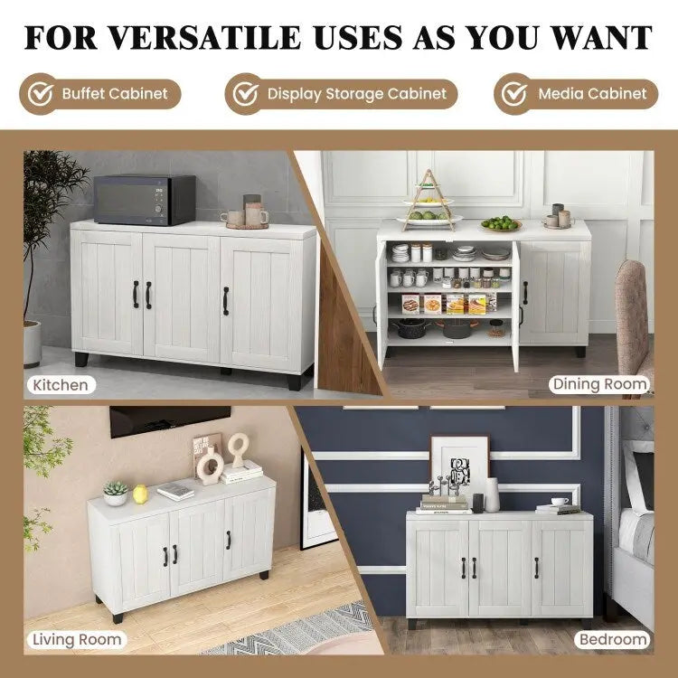 Buffet à 3 portes avec étagères réglables et système anti-basculement - 45 x 13 x 28 (L x l x H)