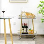 Chariot de cuisine roulant à 2 niveaux avec cadre en acier et roulettes verrouillables - Gris - 16 x 24 x 32,5 (L x l x H)