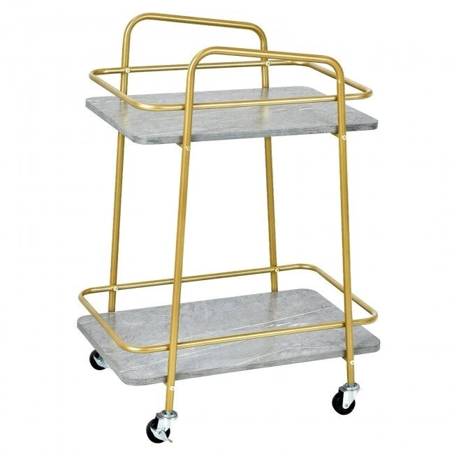 Chariot de cuisine roulant à 2 niveaux avec cadre en acier et roulettes verrouillables - Gris - 16 x 24 x 32,5 (L x l x H)
