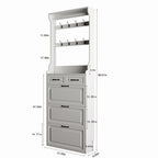 Meuble à chaussures en bois, 24 compartiments pliables, 2 tiroirs, 3 tiroirs rabattables et un cintre