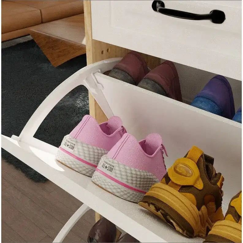 Meuble à chaussures en bois, 24 compartiments pliables, 2 tiroirs, 3 tiroirs rabattables et un cintre