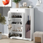 Étagère à chaussures autoportante avec 2 portes à persiennes et étagère de rangement réglable