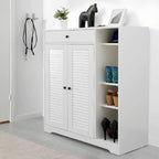 Étagère à chaussures autoportante avec 2 portes à persiennes et étagère de rangement réglable