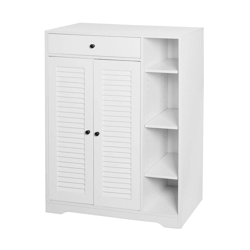 Étagère à chaussures autoportante avec 2 portes à persiennes et étagère de rangement réglable