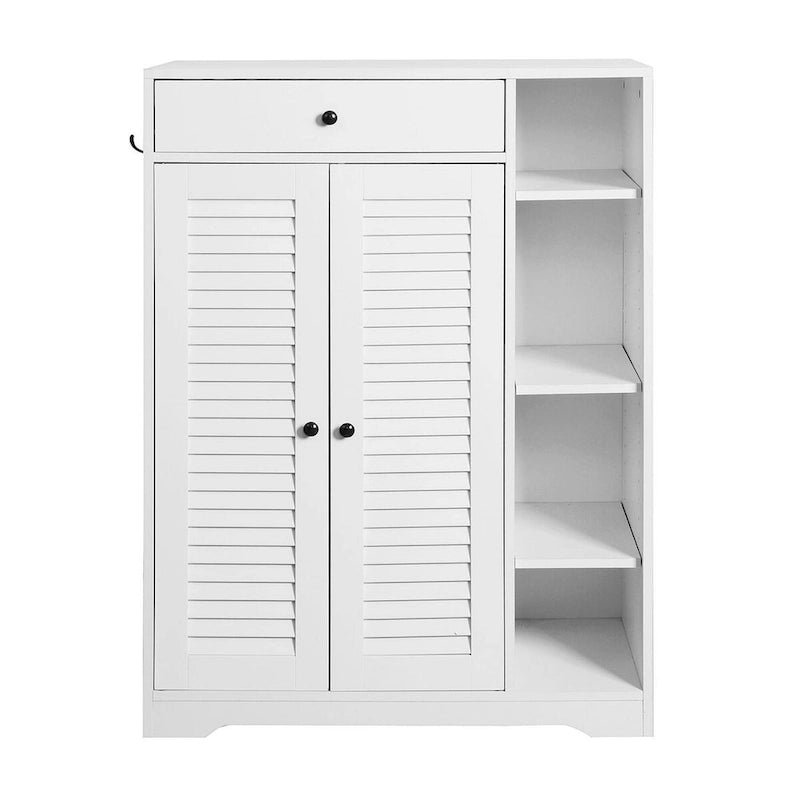 Étagère à chaussures autoportante avec 2 portes à persiennes et étagère de rangement réglable