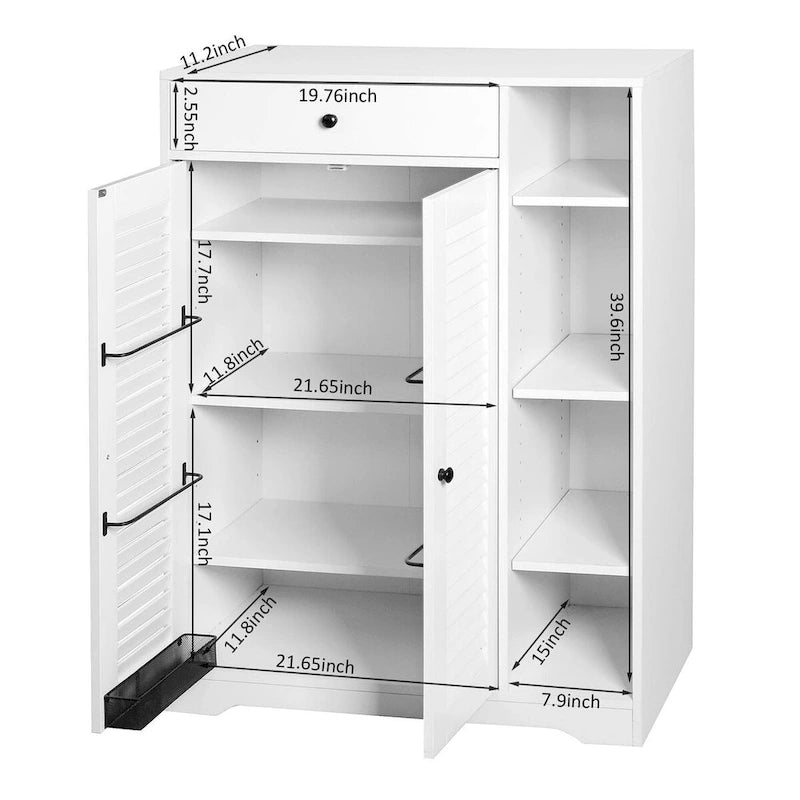 Étagère à chaussures autoportante avec 2 portes à persiennes et étagère de rangement réglable
