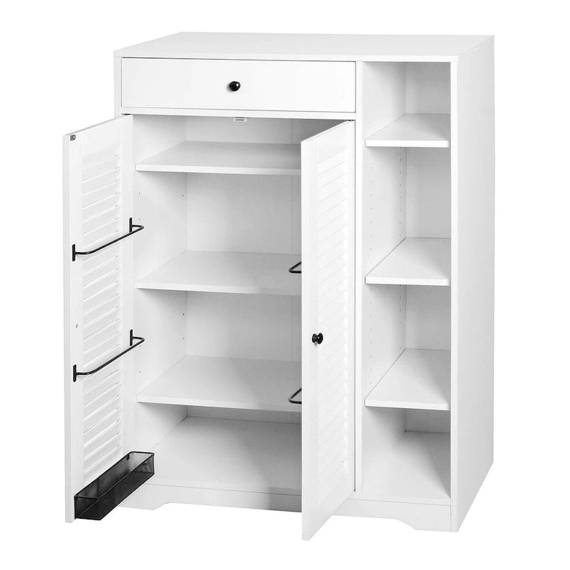 Étagère à chaussures autoportante avec 2 portes à persiennes et étagère de rangement réglable