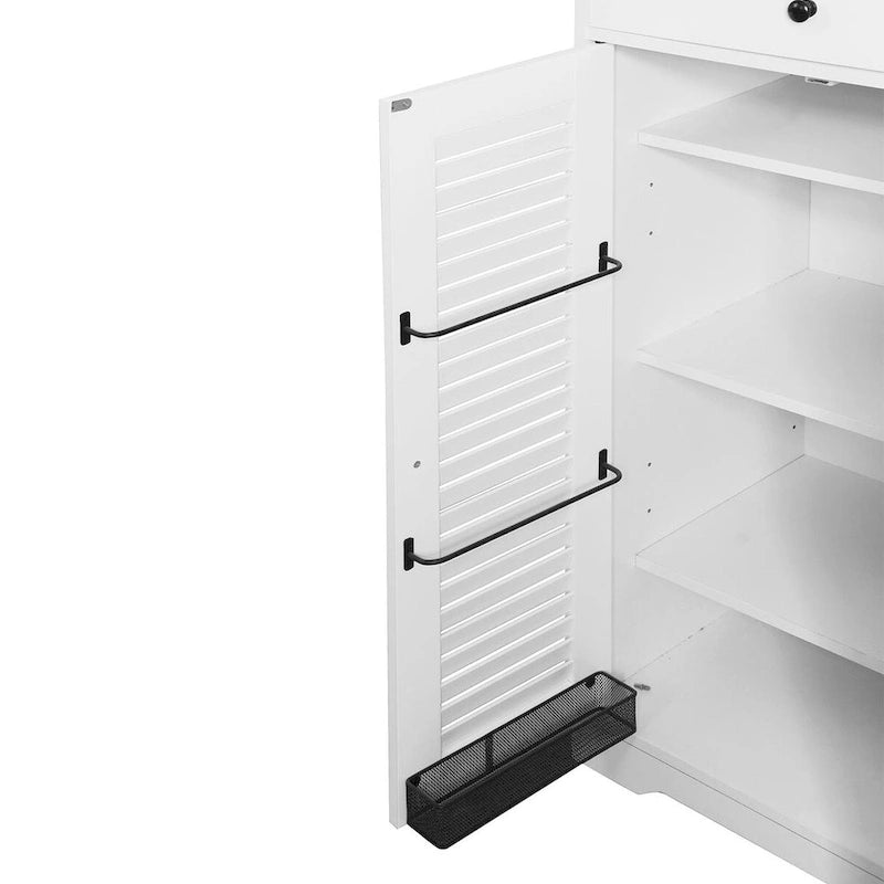 Étagère à chaussures autoportante avec 2 portes à persiennes et étagère de rangement réglable