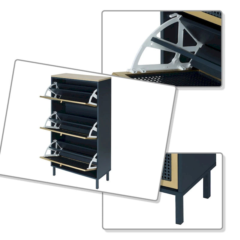 Meuble à chaussures vintage classique avec 3 tiroirs rabattables