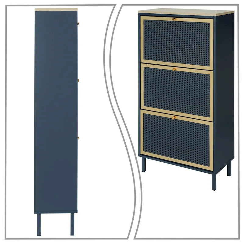 Meuble à chaussures vintage classique avec 3 tiroirs rabattables