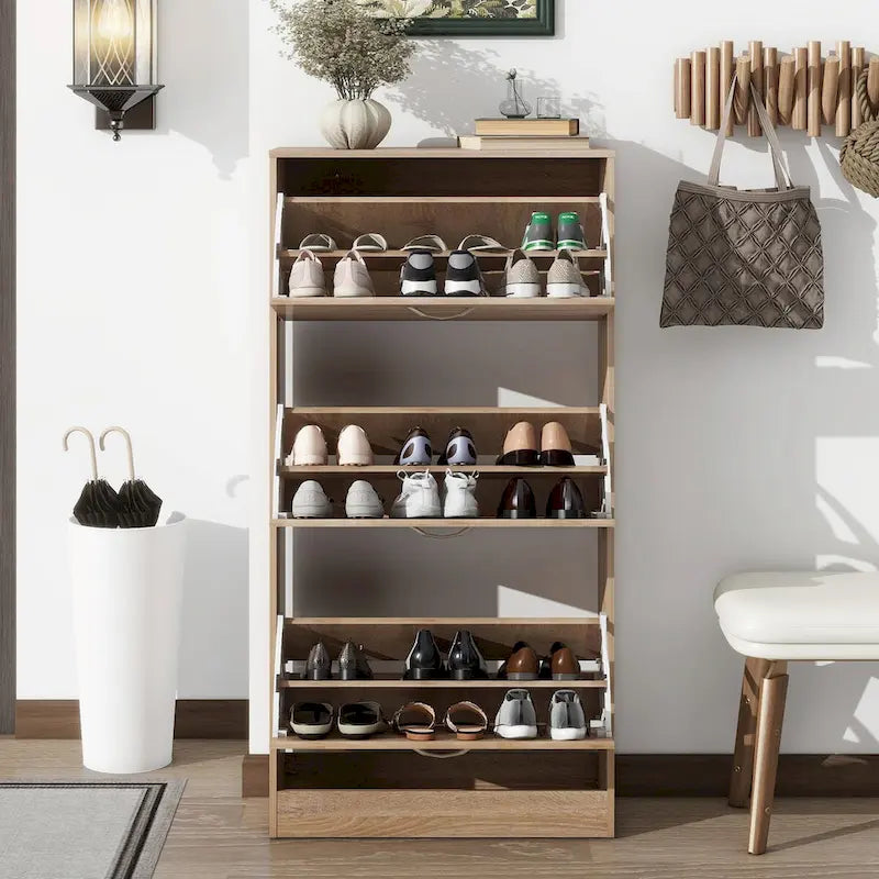 Meuble à chaussures à 3 tiroirs avec étagère à chaussures en bois à 3 niveaux