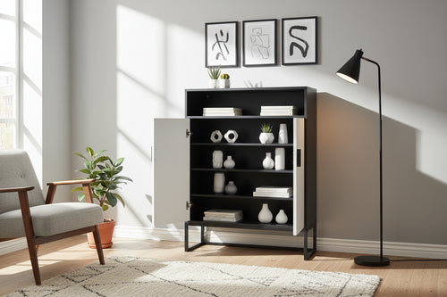 5-Tier Shoe Storage Cabinet, Wooden Shoe Cabinet with Doors Modern Shoe Organizer with Open Shelves