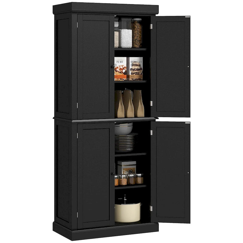 Meuble de rangement de cuisine 72,5 cm, armoire de cuisine autoportante avec 4 portes et étagères réglables pour salle à manger, MDF
